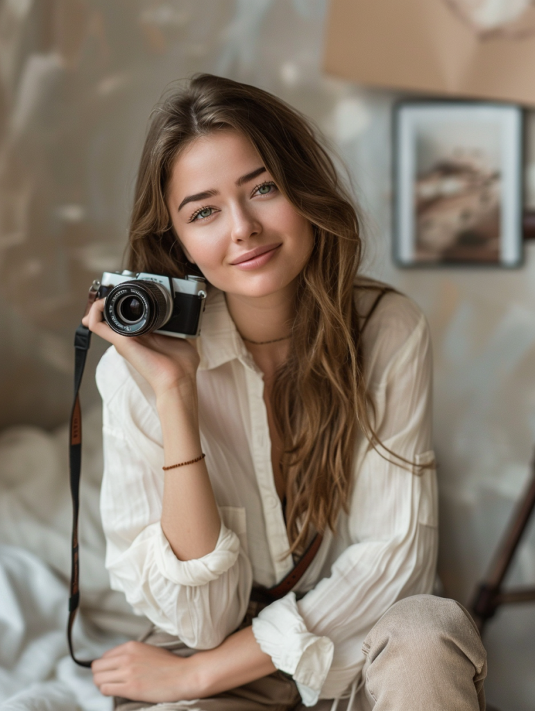 Professioneel portret van Jolien, de fotografe achter BabyPhotoshoot.nl, gespecialiseerd in warme newborn- en gezinsfotografie.